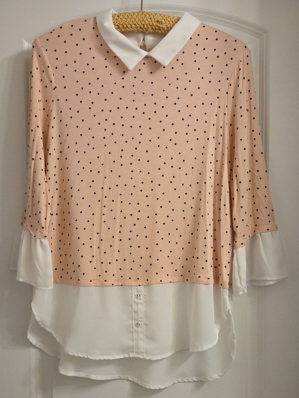 Ellie Pink Polka Dot Layered Blouse with White Collar